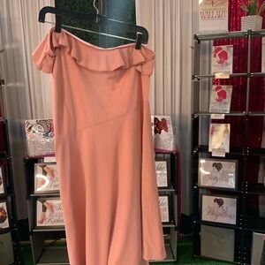 Peach Off-Shoulder Ruffle Midi Dress